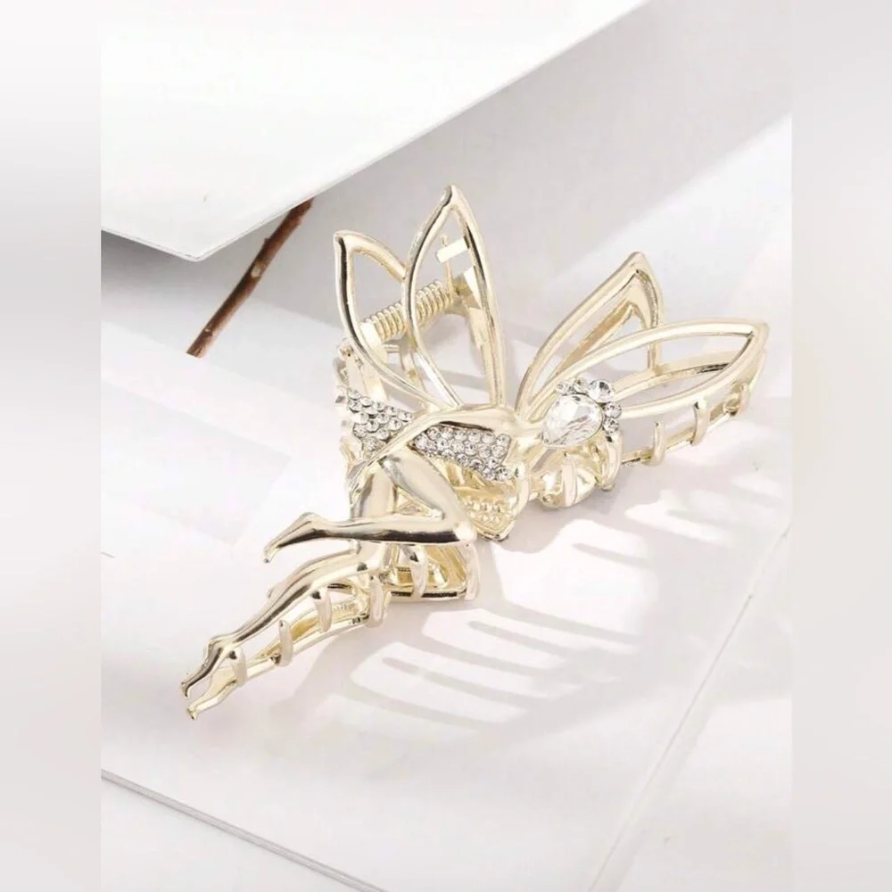Gold Fairy Hair Claw Clip with Rhinestones – Fantasy Winged Accessory